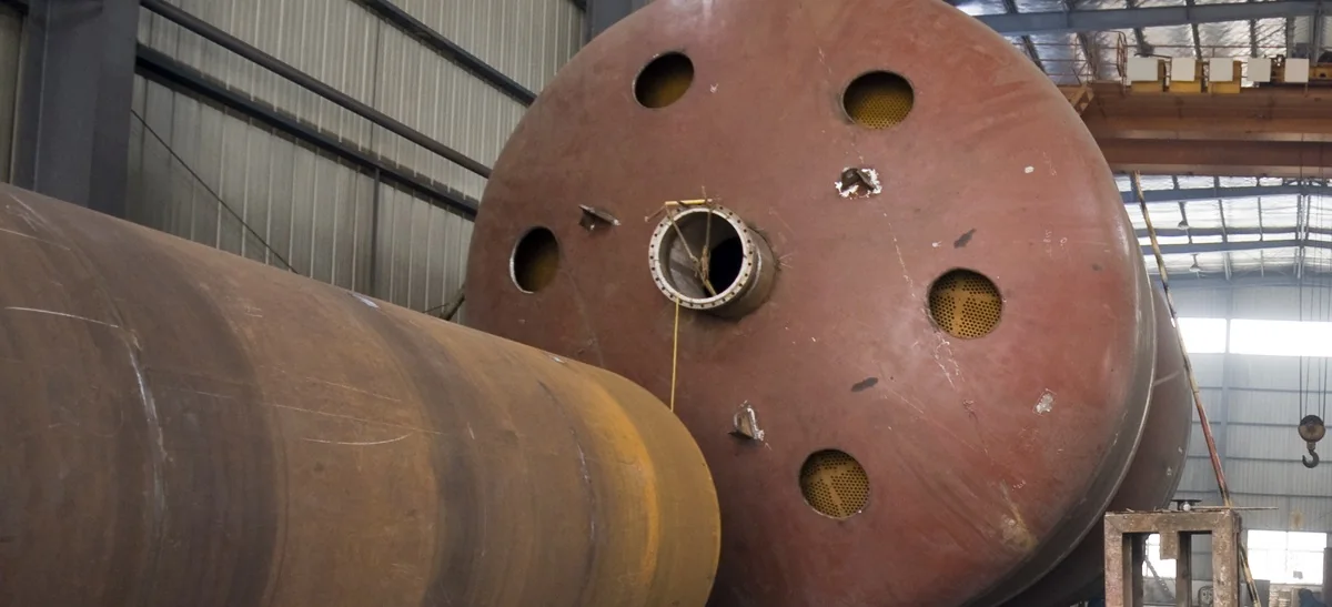 Fabricated vessel bodies under construction at the Hydrotherms works, Peenya, Bengaluru